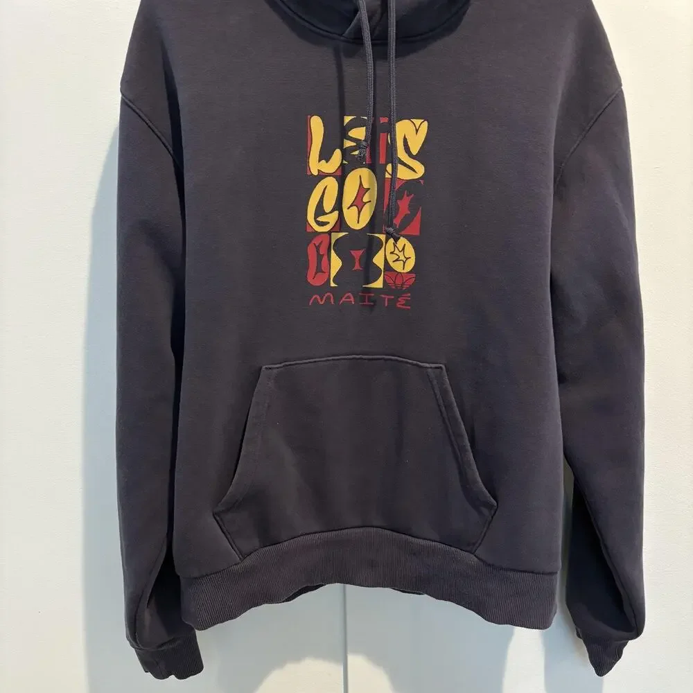 Adidas Hoodie Men Large Navy Maite Lets Go Pullover Skateboarding Trefoil HM9361